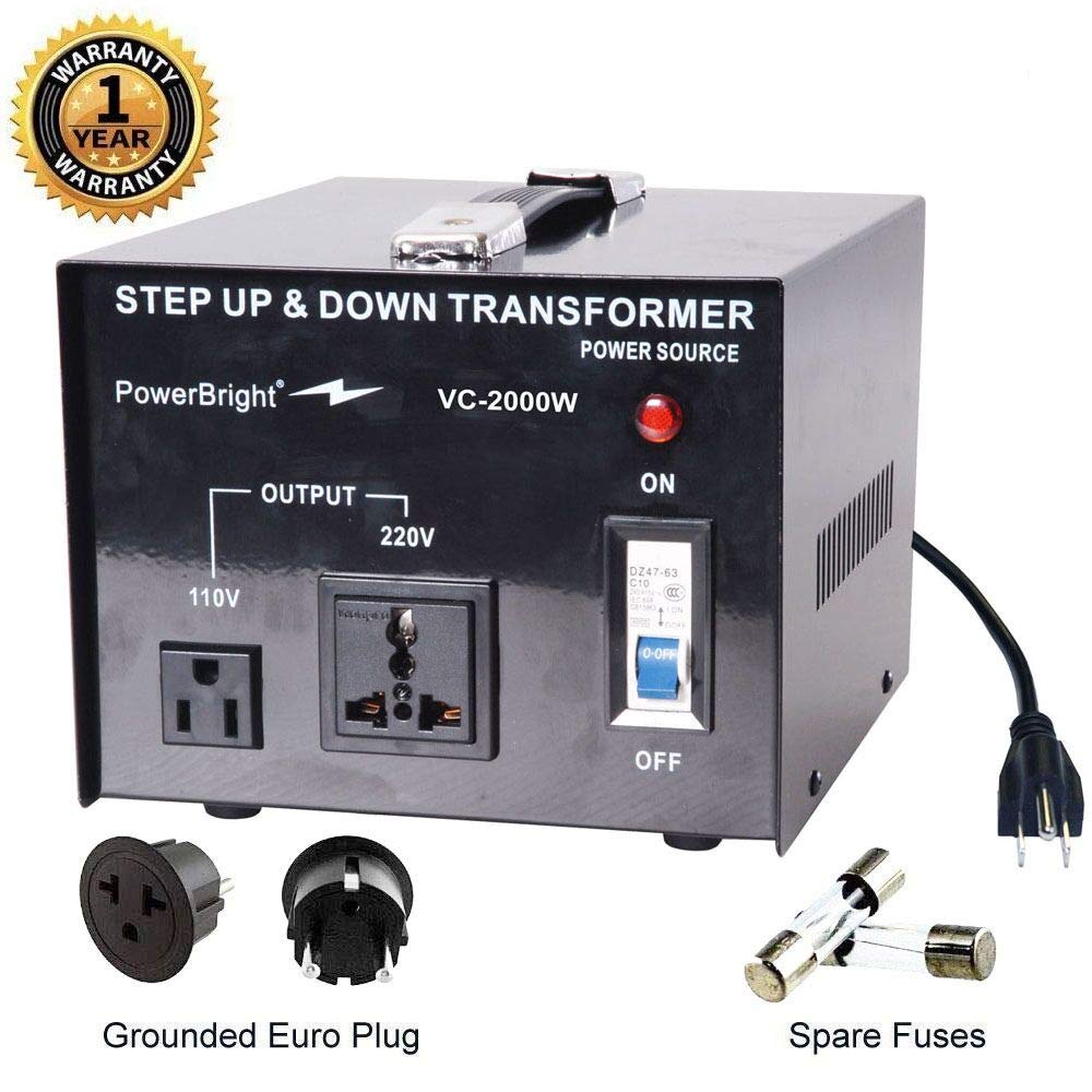 PowerBright Step Up & Down Transformer, Power ON/Off Switch, Can be Used in 110 Volt Countries and 220 Volt Countries, Convert from 220-240 Volt to 110-120 Volt & from 110-120 Volt to 220-240 (2000W)