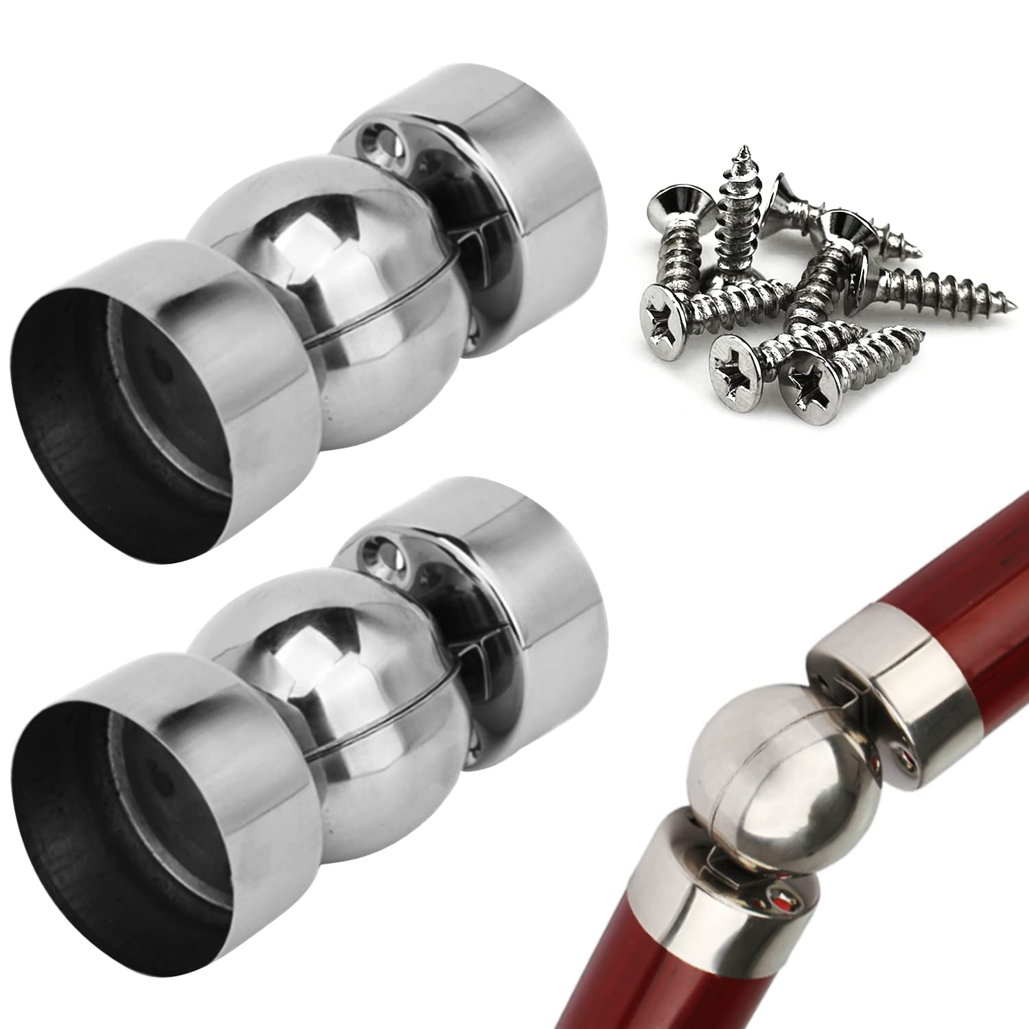 Lechengjia Stainless Steel 50mm Handrail Pipe Connectors, Ultra-Thin 0.4mm, Universal Joint, 2Pcs with 8pcs Screws