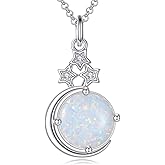 SHINYKEND Lab-Grown Diamonds Moon and Stars Necklace for Women, 925 Sterling Silver Round Opal Pendant Valentine's Day Birthday Mothers Day Graduation Jewelry Gift for Her Mom Girlfriend Daughter