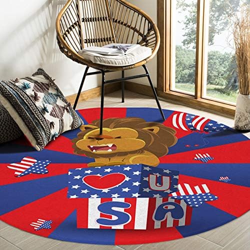 MuswannaA Extremely Smooth Ground Carpet Comfortable Runner Rug Children Play Mats for Residing Room Bed room Nursery Decor Independence Day American Flag Cute Lion Balloon Cartoon Spherical Space Rug- 6ft Diameter