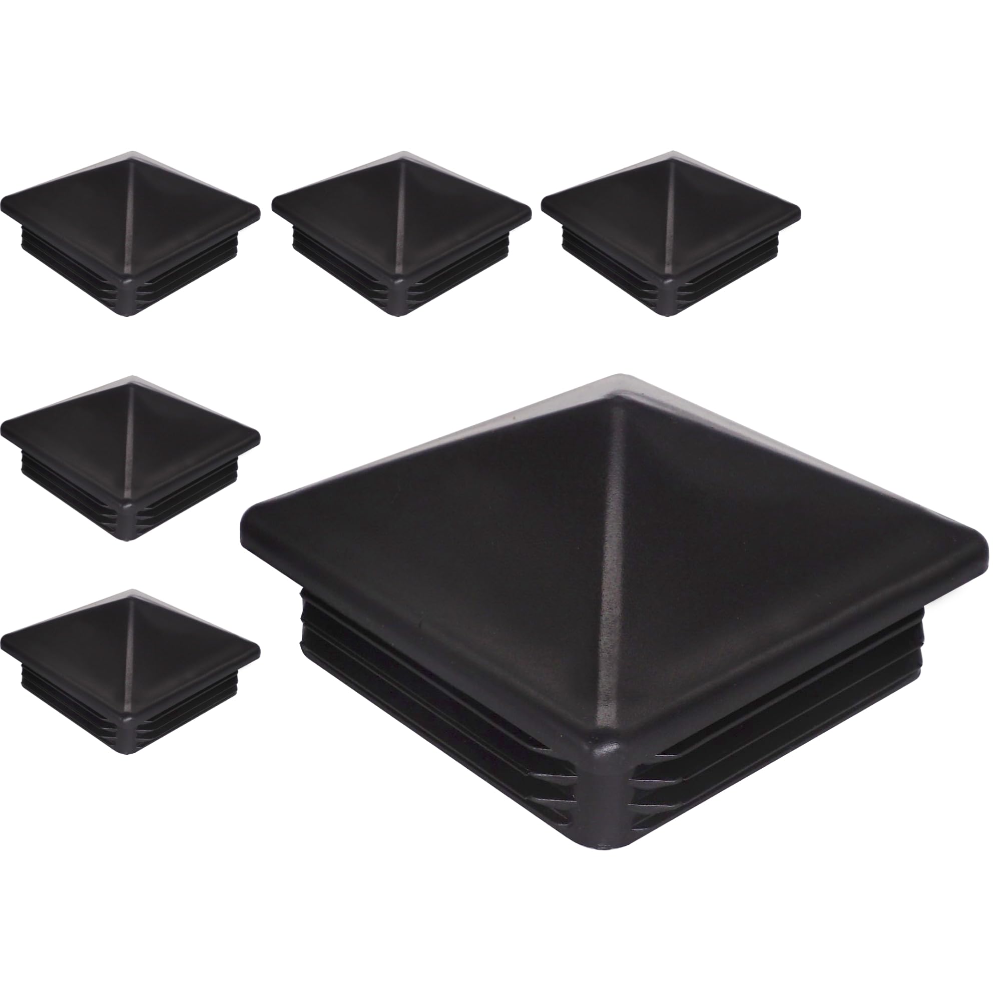 SKIR'CO (6 pcs) Square Plastic Plugs 100 x 100 mm, Tube End Caps, Fence Post Plugs, Square Tube Inserts, Black RAL 9005
