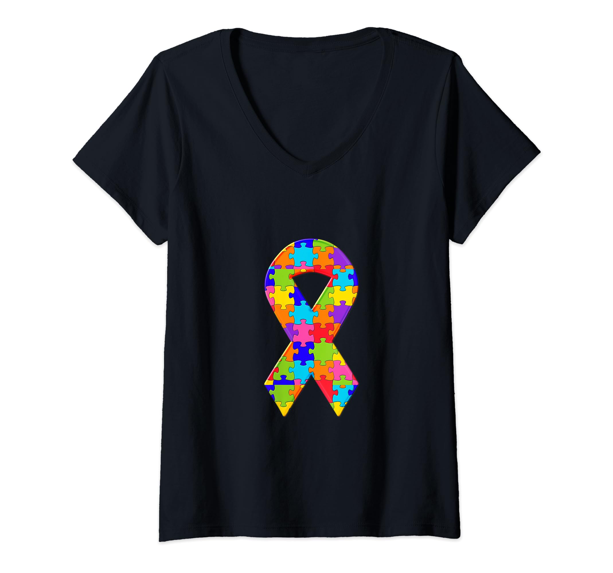 Cancer Awareness Ribbon Jigsaw Autism Puzzle V-Neck T-Shirt