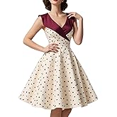 HIGAKI Women's 1950s Dress Tea Party V-Neck Sleeveless Dress