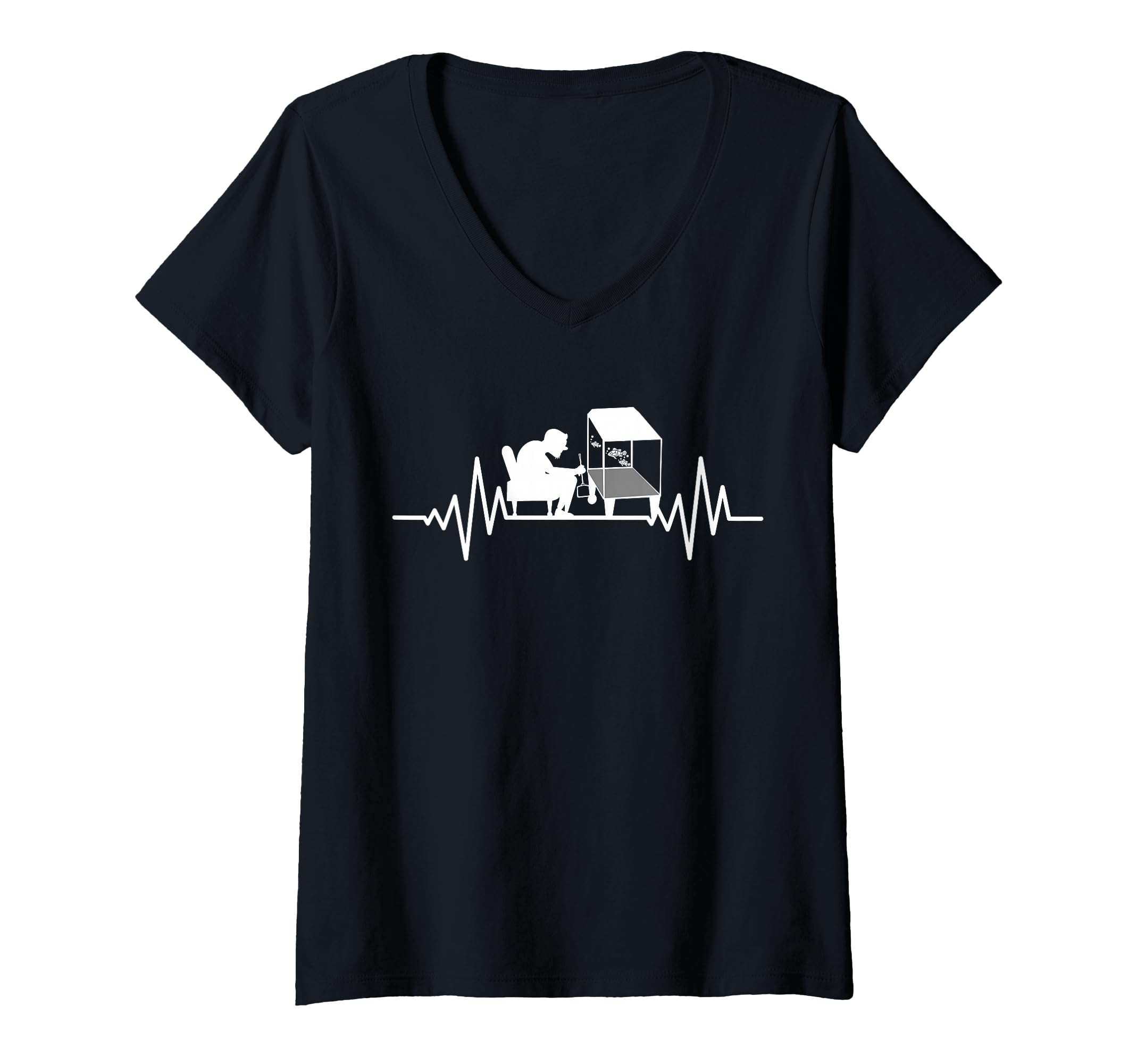 Women's Aquariums fishes tank-fishes aquaristics Heartbeat aquariums V-Neck T-Shirt