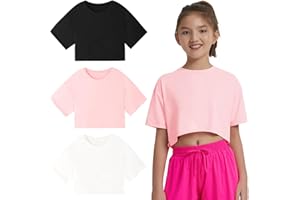 EXARUS Girls Athletic Shirts Workout Short Sleeve Crop Tops/Split Back Quick Dry Teen T Shirt Activewaer Tees Kids 6-14Y