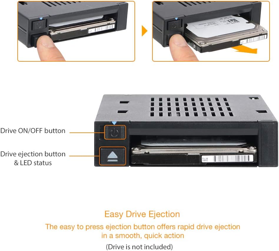 ICY DOCK MB521SP-B Hot Swap HDD/SSD Mobile Rack, Aluminium, Black, 1x 2,5" SATA/SAS (Auswurf) - Image 5