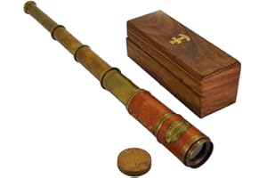 THOR INSTRUMENTS Beautiful Pink Leather Encased Brass Telescope with Wood Box Handmade Rustic Vintage Home Decor Gifts