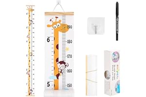 Smlper Growth Chart for Kids,Child Height Chart Ruler for Wall,Wood Frame Fabric Canvas Height Measurement Ruler for Kids Nursery Room,Removable Wall Decor 79"x7.9"