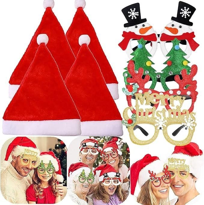 JeVenis 8PCS Christmas Hat Christmas Glasses Santa Claus Cap Christmas Photo Booth Props Christmas Party Supplies Christmas Party Favors