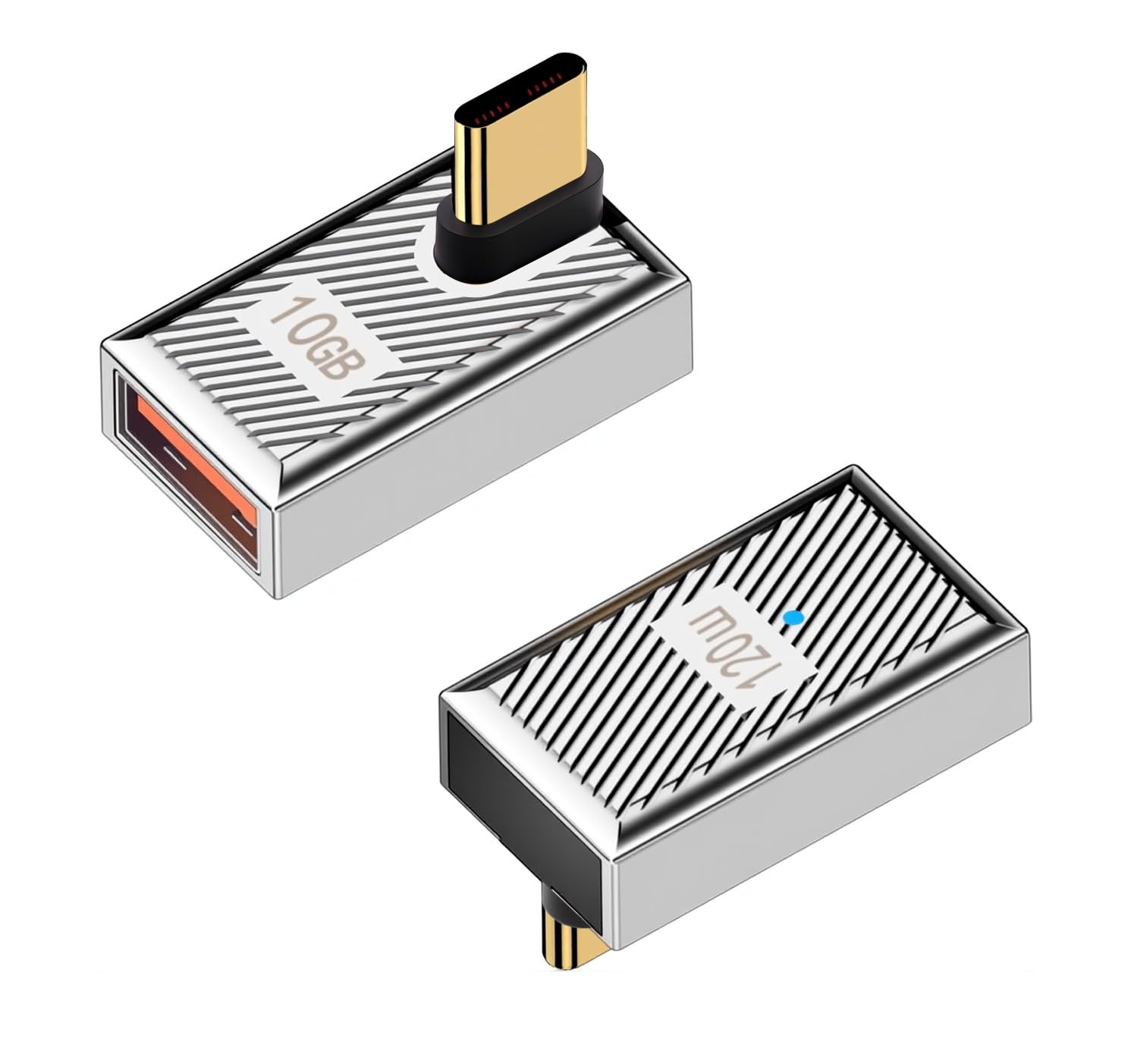 Duttek USB to C Angle Adapter-2 Pack, USB Extender, Zinc Alloy USB 3.1 Type C to USB Adapter, USB A to USB C OTG Adapter 120W, 10Gbps for Laptop, PC, Charger