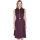 Calvin Klein Womens Sleeveless Collared Zipper Front Belted Crepe Midi Dress