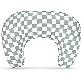 DILIMI Nursing Pillow Cover, Soft Stretchy Nursing Cover for New-Designed Breastfeeding Pillow, Removable Slipover for Baby Boy and Girls, Green Checkered Only Cover