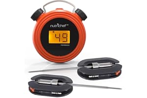 NutriChef Smart Bluetooth BBQ Grill Thermometer - Digital Display, Stainless Dual Probes Safe to Leave in Outdoor Barbecue Meat Smoker - Wireless Remote Alert iOS Android Phone WiFi App - PWIRBBQ60