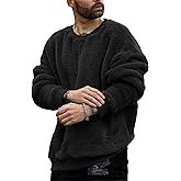 Pengfei Mens Fuzzy Sherpa Pullover Sweatshirts Long Sleeve Fleece Fluffy Crew Neck Fall Winter Warm Outwears Black