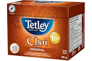Tetley Chai Black Tea - 48 Tea Bags, 96 Grams, Kosher, Contains Caffeine