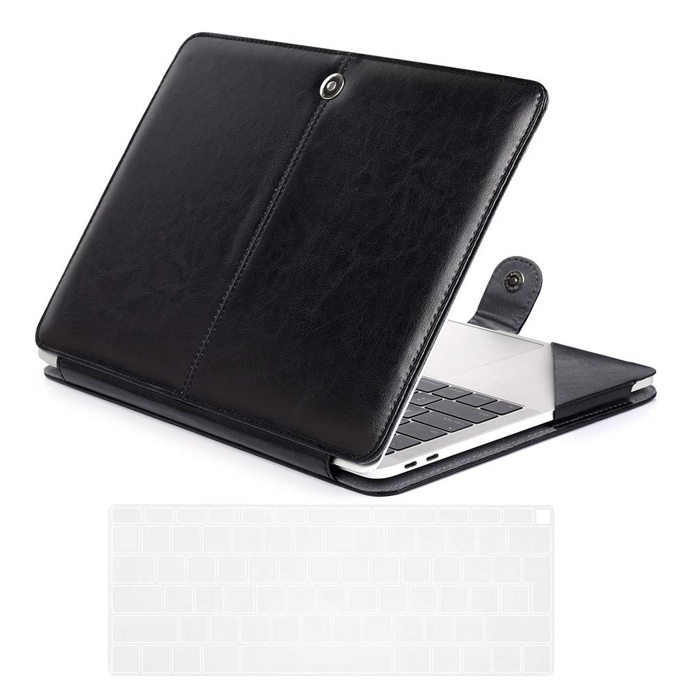 Se7enline compatible with 2024 2023 2022 2021 2020 2019 2018 MacBook Air 13 Inch PU Leather Case A1932/A2337/A2179 Carrying Book Folio Sleeve Cover & TPU Keyboard Cover for MacBook Air 13-Inch, Black — image 1