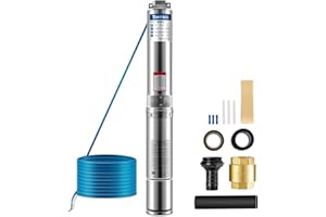 Toemics Deep Well Submersible Pump with External and Built-in Check Valve, 0.5HP 115V/60Hz, 28 GPM Flow, 167ft Head with 33ft Copper Power Cord Stainless Steel Water Pump for Industrial Irrigation