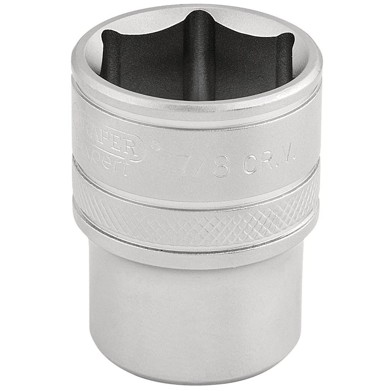 Draper 16632 1/2-Inch Square Drive Micro Satin Chrome Imperial Socket, 7/8-Inch Size, Blue