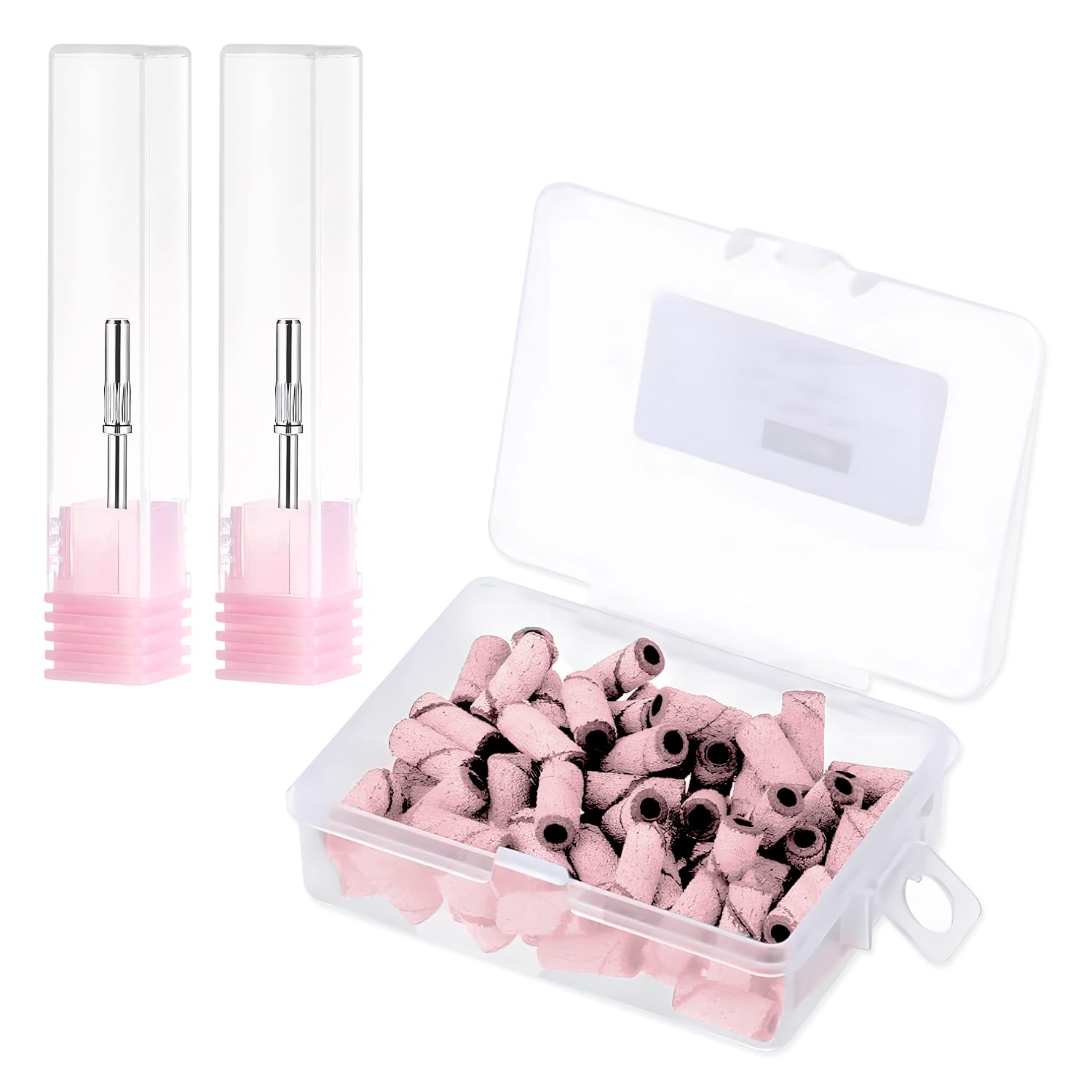 100Pcs Sanding Bands for Nail Drill, 240 Grit Small Sanding Bands Nail Sanding Bands with 2pcs 3MM Mandrel Bit Mini Sanding Bands for Natural Nails Manicures and Pedicure, Pink