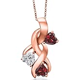 Gem Stone King 18K Rose Gold Plated Silver Lab Grown Diamond and Red Garnet Pendant Necklace for Women | 1.64 Cttw | Gemstone April Birthstone | Heart Shape 5MM | With 18 Inch Chain