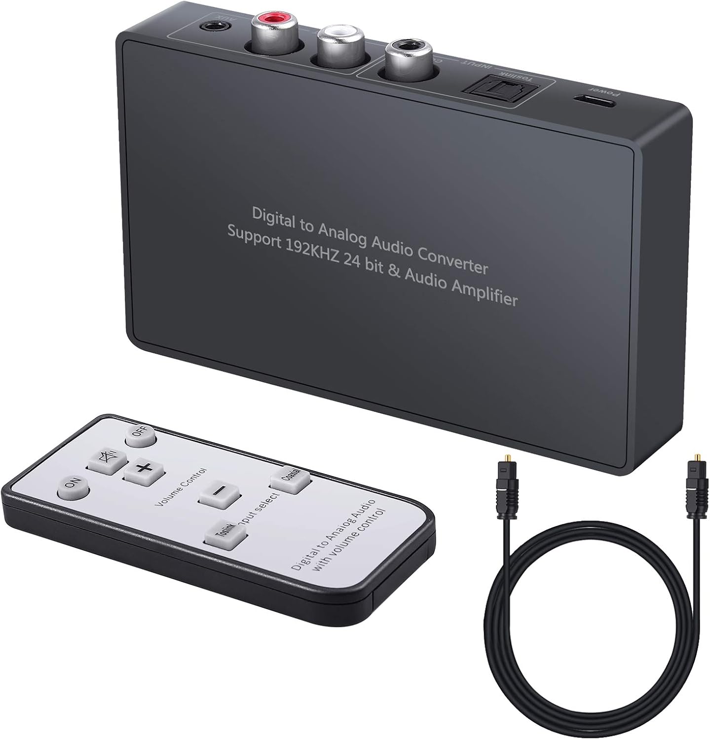 LiNKFOR 192kHz Digital to Analog Audio Converter DAC with Remote Control Support Volume Adjust Power ON or Off Digital Coaxial Toslink Optical SPDIF to Analog Stereo L/R RCA 3.5mm Audio Jack Adapter