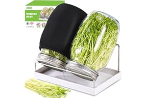 BOOMBAMO Premium Sprouting Jar Kit 2Pcs Large Wide Mouth Mason Jars With Screen Sprout Lid,Sprouting Jar Stand,Tray,Blackout Sleeves,-Seed Sprouting Kit For Growing Mung beans,Broccoli