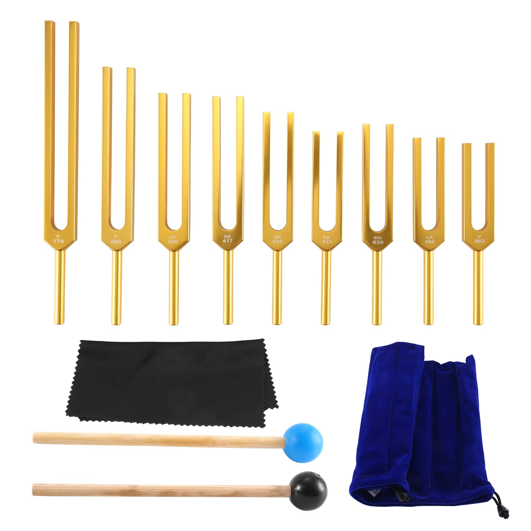 Kaneorooir Tuning Fork Set - 9 Tuning Forks for Healing Chakra,Sound Therapy,Keep Body,Mind and Spirit in Perfect Harmony- Gold