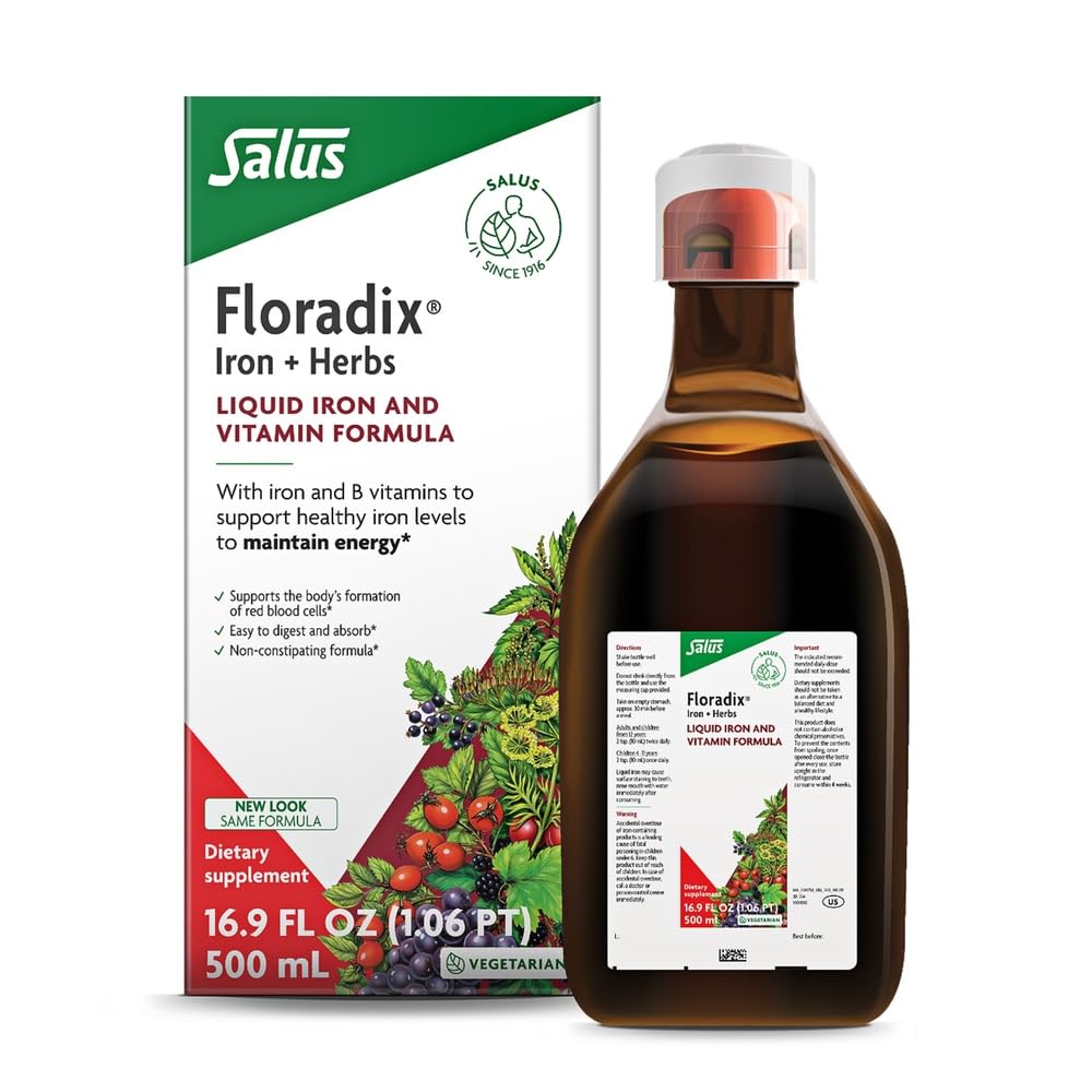 Floradix by Salus Iron & Herbs - Liquid Herbal Supplement for Energy Support* - Iron Supplement with Vitamin C & B Complex Vitamins - for Men & Women - 16.9 Fl Oz