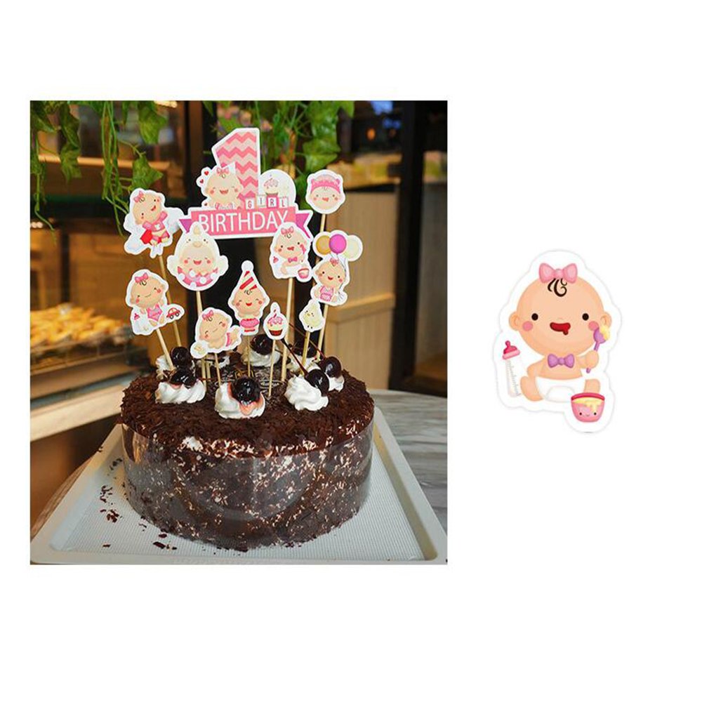 MZCH Little Girl CupCake Topper Cake Toppers for Baby Shower 1st Birthday Girl, Pink, 33 Pack