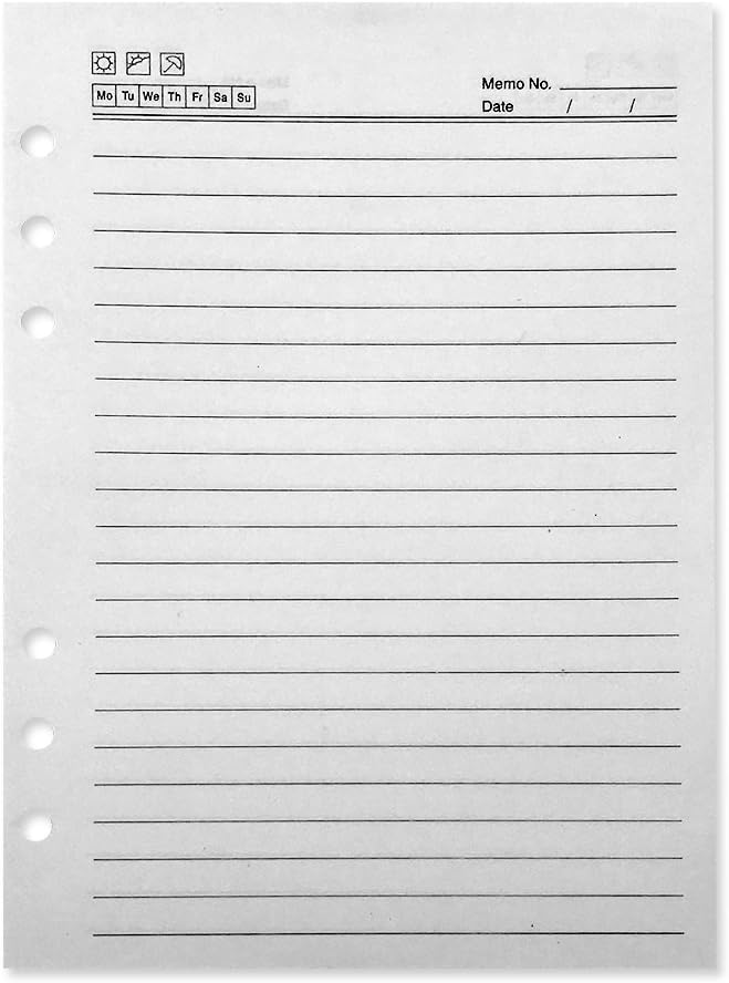 KHHK Back to School Refillable Paper for Diary Notebook A5 Size (21 x 14cm) Filler Paper, 6-Hole Punched, Loose leaf Papers, 100 sheets/Pack (Notebook Refillable Paper)