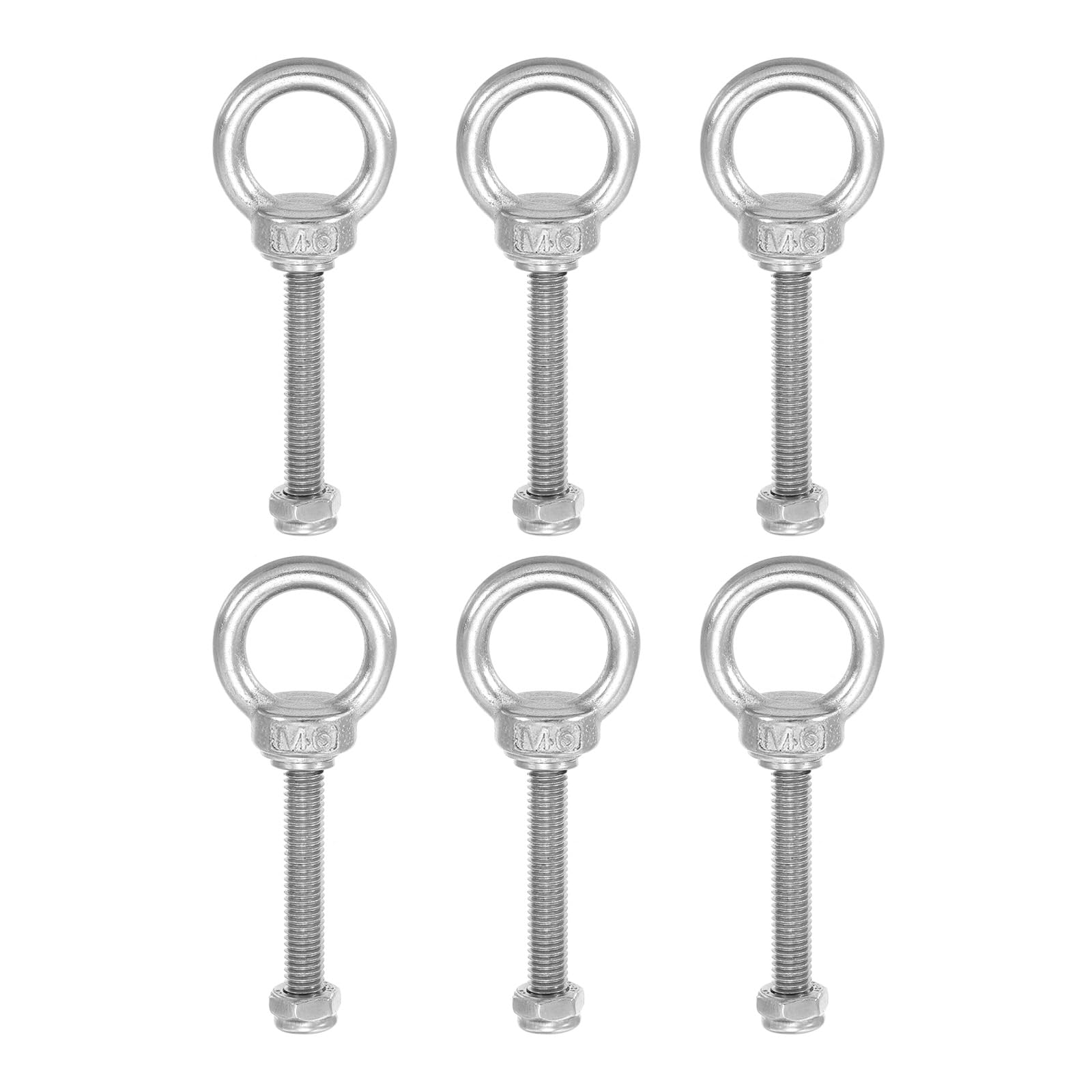 PATIKIL Lifting Shoulder Eye Bolts, M6x50 304 Stainless Steel Male Thread with Hex Screw Nut Gasket Flat Washer for Hanging Securing Chain Wire Rope, 6 Sets