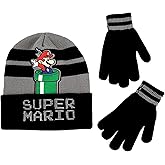 Super Mario & Luigi Girls & Boys Winter Hat & Gloves Set Ages 4-14 Years, Kids Winter Hat & Gloves Set for Boys and Girls
