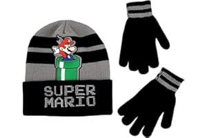 ABG ACCESSORIES Super Mario & Luigi Girls & Boys Winter Hat & Gloves Set Ages 4-14 Years, Kids Winter Hat & Gloves Set for Boys and Girls