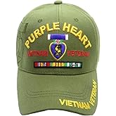 Purple Heart Vietnam Veteran Military Baseball Cap, Olive Green with Embroidered Medals