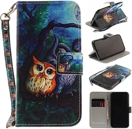 iPhone X Case (5.8-inch), iPhoneX Cover [Wrist Strap], MerKuyom [Kickstand] Premium PU Leather Wallet Pouch Flap Flip Stand Cover Case Holster For Apple iPhone X (2017) (Night Owl Couple)