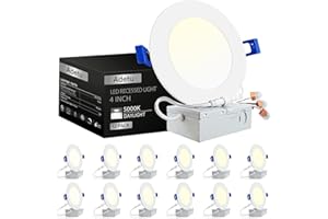 Adetu 12 Pack 4 Inch Ultra-Thin LED Recessed Ceiling Light with Junction Box, Dimmable Canless Wafer Downlight,5000K Daylight,9W Eqv 80W,810LM High Brightness,ETL and Energy Star Certified