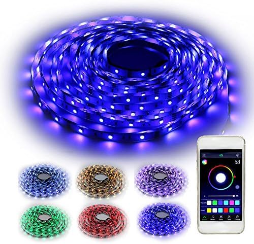 RaThun Led Strip Lighting 10-Meter 32.8 Ft 5050 RGB 300 Leds Flexible Color Changing Full Kit with Bluetooth Smartphone App Controller,12V 5A Power Supply for Home lighting Decorative