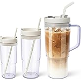 BleoSip 3 Pack Plastic Tumblers with Handle and Straws Lids - 40oz, 26oz, 15oz - Iced Coffee Cups Clear Acrylic Tumblers Aesthetic Water Bottles for Smoothies, Soda, Cocktails, Travel, Outdoor