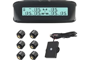 Tyona RV Tire Pressure Monitoring System, (0-199PSI) TB6 Black Trailer TPMS with 6 Sensors, 6 Alert Modes, Long Distance Signal Transmission for RV Trailer Trucks (6 Sensors)