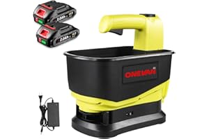 ONEVAN Seed Spreader, Handheld Battery Operated Spreader with 2x2000mAh Batteries, 5.5L Large Capacity Hopper, 6 Speed Levels, Available Year-Round, Grass Seed, Rock Salt, Fertilizer & Ice Melt
