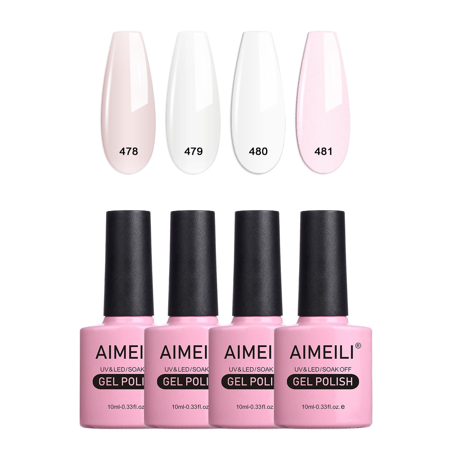 AIMEILI Gel Nail Polish Set, Nude Clear Pink Gel Polish Set UV LED Glossy Nail Salon Set Art Manicure Pedicure - Long Lasting & Easy to Apply 4pcs X 10ml - Kit26