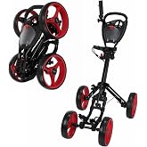 Caddymatic Golf Quad 4-Wheel Folding Golf Pull/Push Cart Black/Red