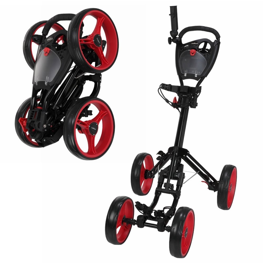 Caddymatic Golf Quad Carro de golf plegable de 4 ruedas negro/rojo