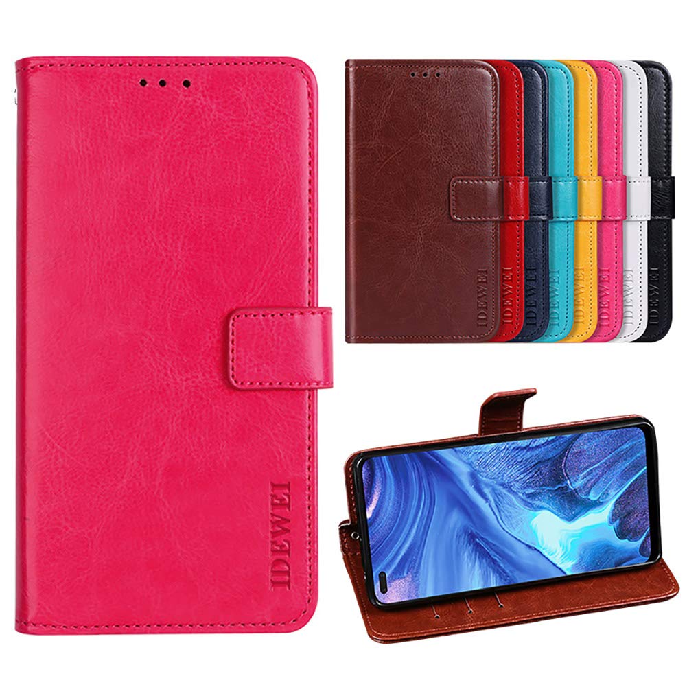 BeyondTop Case for Motorola Moto E20/E40/E30 PU Leather Wallet Flip has Kickstand function and Card Slots with Magnetic Buckle Phone Cover for Motorola Moto E20/E40/E30-Rose red