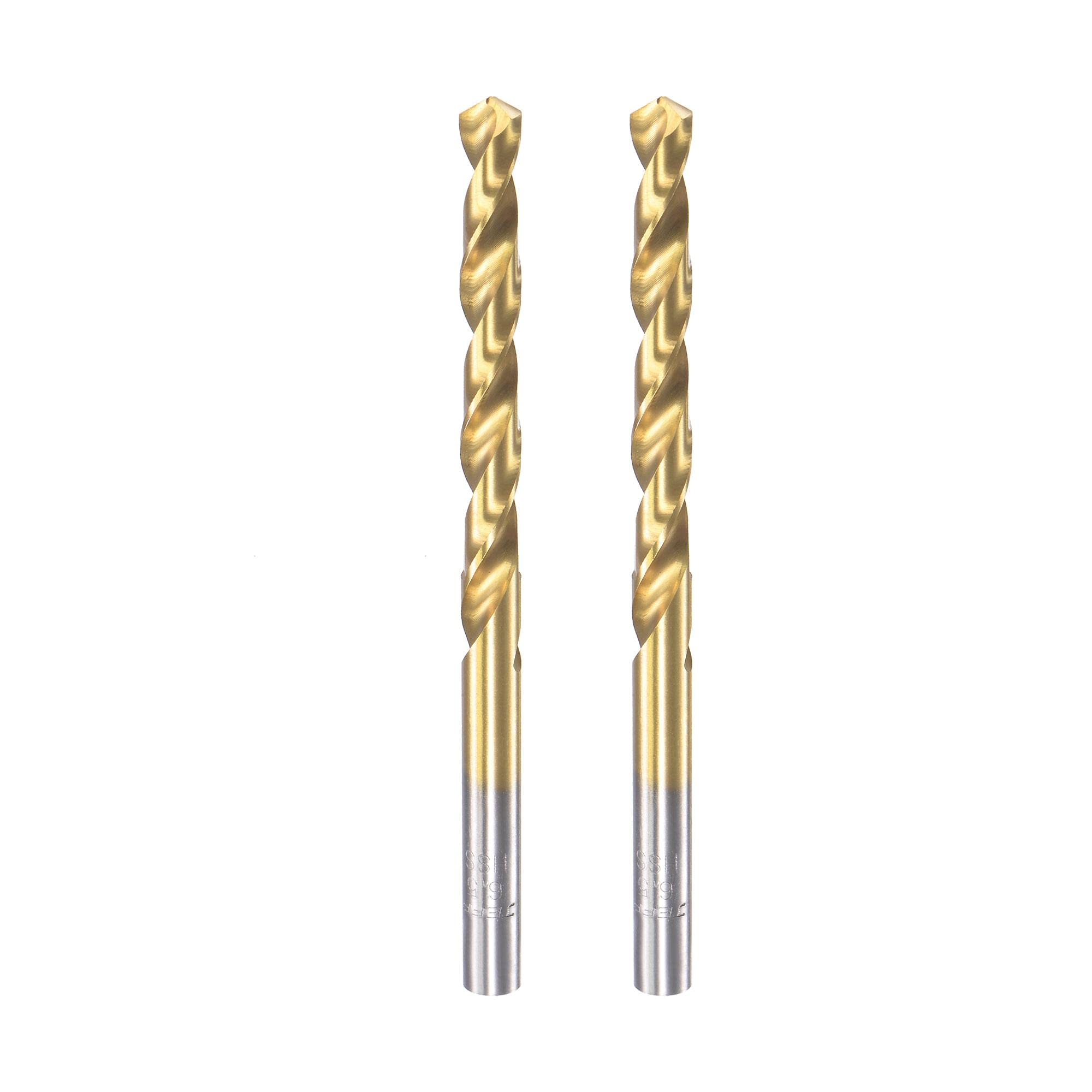 sourcing map High Speed Steel Straight Shank Twist Drill Bit Fully Ground Titanium Coated 6.5mm Drill Diameter 100mm Total Length 55mm Drill Bit Length 2 Pcs