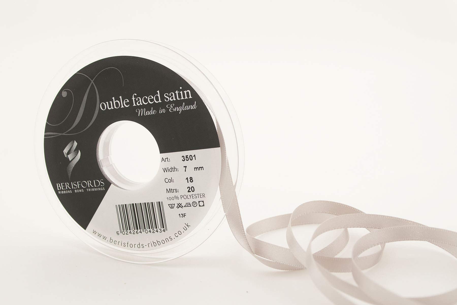 Berisfords Ribbon, Silver Grey, 7 mm x 20 m โ image 1