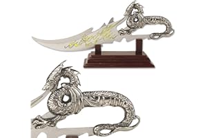 MASTER USA BladesUSA PK-2235 Fantasy Dragon Knife with Wood Display Stand, Silver, 7.5"