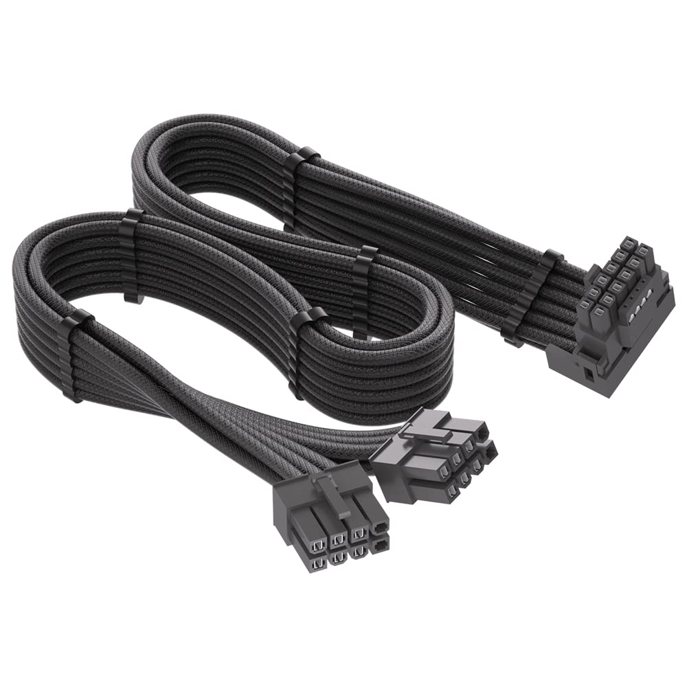 View 1 of 12VHPWR 90 Degree Adapter for Corsair: PCIE 5.0 16AWG 600W 12VHPWR Adapter Dual 8 Pin PCIe to 16 Pin 12+4 Pin for RTX 4090 4080 3090TI 4070Ti Graphics Card GPU, ONLY for Corsair Power Supply (Type B)