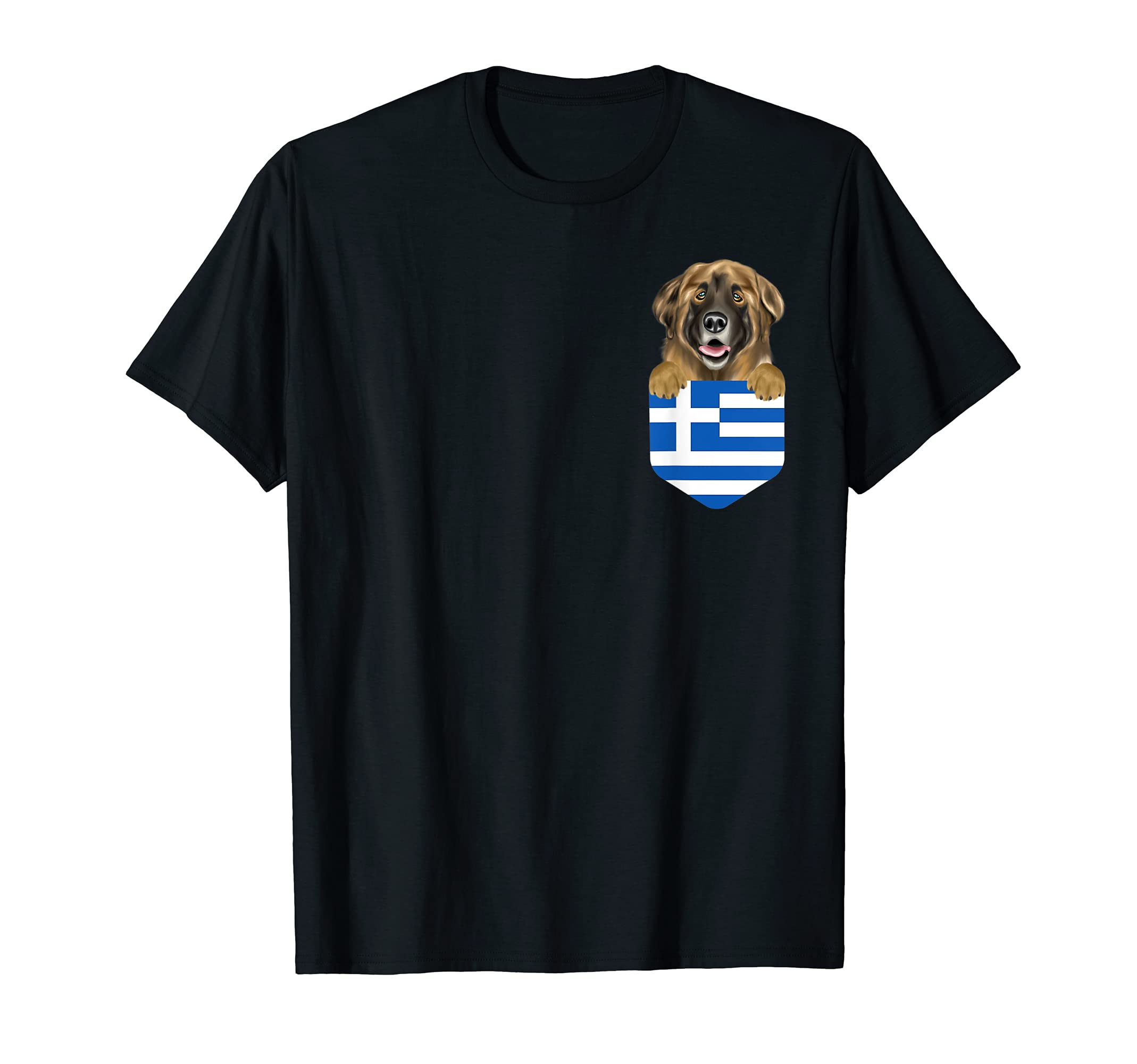 Greece Flag Leonberger Dog In Pocket T-Shirt