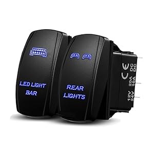 Xislet LED Light Bar Rocker Switches for UTV Polaris Ranger RZR 800-1000 XP Turbo Can Am Commander 800 Maverick X3 Rear Lights Rocker Switch, LED Blue Backlit (Combo Package) (Blue)